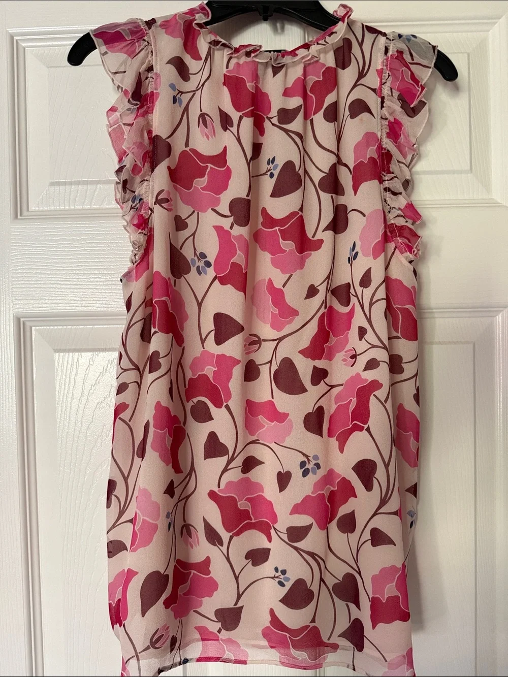 KATE SPADE Pink Floral Ruffle-Trim Silk Blouse NWT